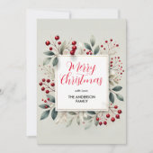 Rode bessen en groen gebladerte Kerstmis Feestdagenkaart (Voorkant)