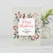 Rode bessen en groen gebladerte Kerstmis Feestdagenkaart (Staand voorkant)