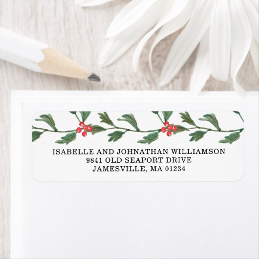 Rode bessen en groen retour adreslabels etiket (Insitu)