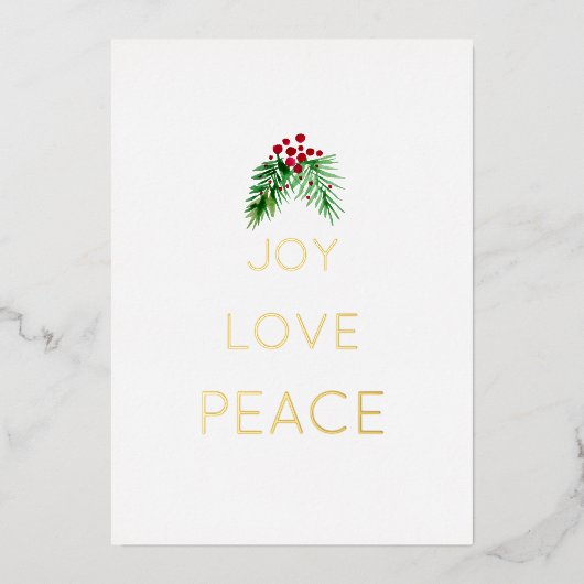 Rode bessen en groen Waterverf Goud Folie Feestdagenkaart (Voorkant)