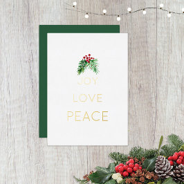 Rode bessen en groen Waterverf Goud Folie Feestdagenkaart