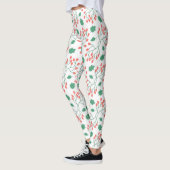 Rode bessen en groene bladeren patroon leggings (Links)