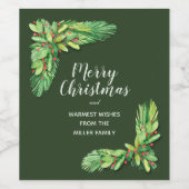 Rode bessen en groene Kerstvakantie Wijn Etiket (Enkel label)