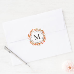 Rode bessen en herfstbladeren monogram ronde sticker
