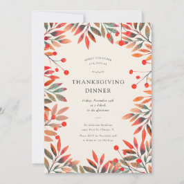 Rode bessen en herfstbladeren Thanksgiving Diner Kaart