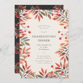 Rode bessen en herfstbladeren Thanksgiving Diner Kaart (Voorkant / Achterkant)
