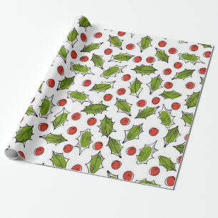 Rode bessen en Holly Christmas Wrapping Paper Cadeaupapier