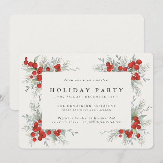 Rode bessen en kerstbotanische feestdag kaart (Voorkant / Achterkant)