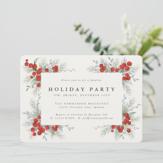 Rode bessen en kerstbotanische feestdag kaart (Staand voorkant)