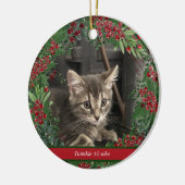 Rode bessen en kerstgroenen 2 Fotofoto's Keramisch Ornament (Links)