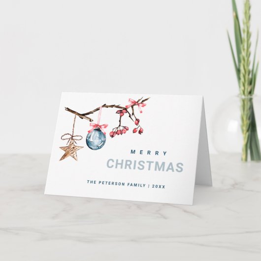Rode bessen en kerstversiering Waterverf Feestdagen Kaart (Voorkant)