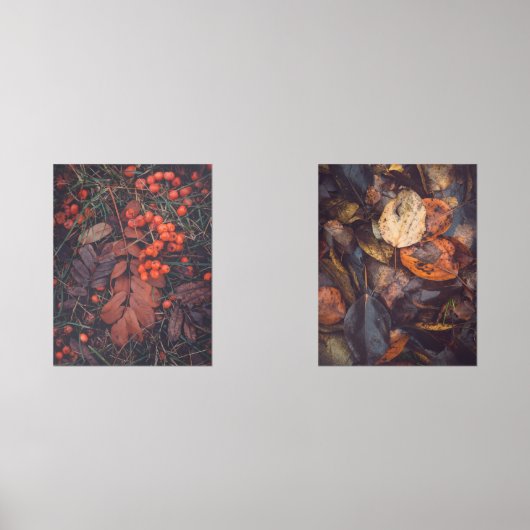 Rode bessen en kleurrijke herfstbladeren muurkunst sets (Voorkant)