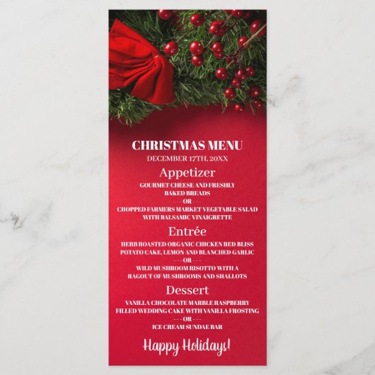 Rode bessen en maretak, kerstmenu menu (Voorkant)