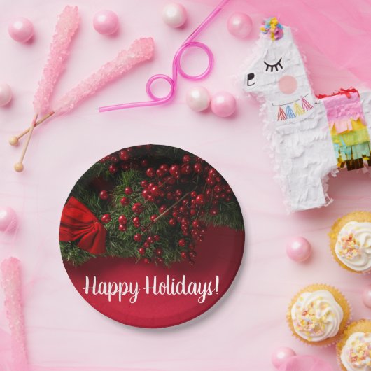 Rode bessen en mistletoe, Kerstmis Papieren Bordje (Feest)