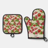 Rode bessen en pillen apotheek keuken ovenwant & pannenlap set (Voorkant)