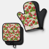 Rode bessen en pillen apotheek keuken ovenwant & pannenlap set (Voorkant / Achterkant)