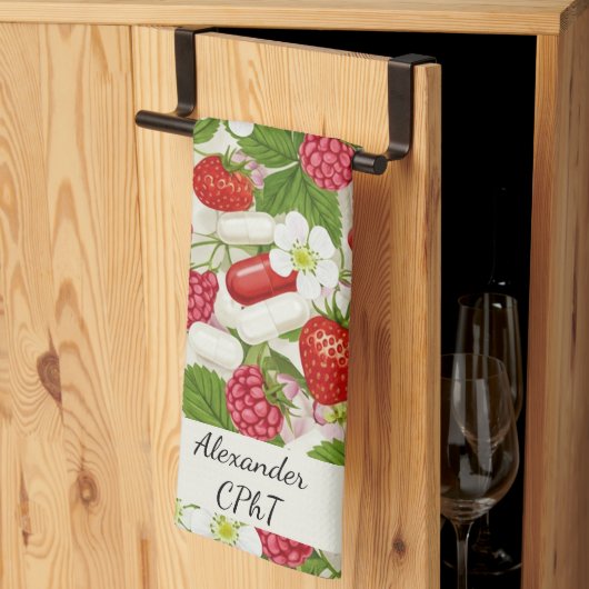 Rode bessen en pillen apotheek keuken theedoek (Derde Gevouwen)