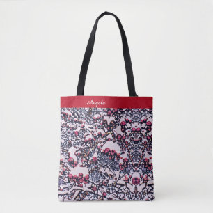 Rode bessen en sneeuw voor kerstmis tote bag
