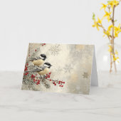Rode bessen en sneeuwvlokken met Chickadees Kaart (Gele Bloem)