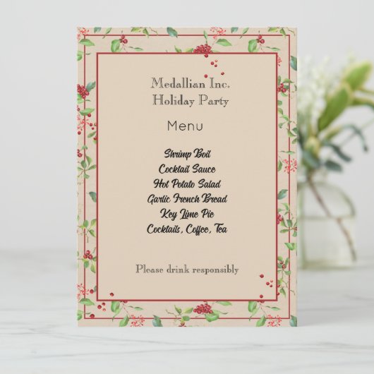 Rode bessen en winterbladschmuck op Kraft-menu-kaa Menu (Staand voorkant)