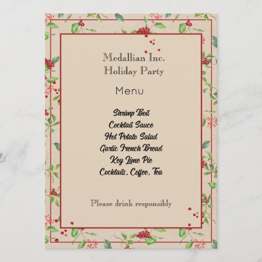 Rode bessen en winterbladschmuck op Kraft-menu-kaa Menu (Voorkant)