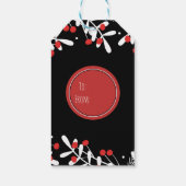 Rode bessen en witte bladeren zwarte feestdag cadeaulabel (Achterkant)