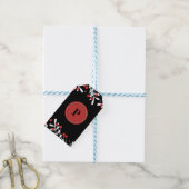 Rode bessen en witte bladeren Zwarte feestfavor Cadeaulabel (Met Touw)