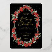 Rode bessen + Eucalyptus botanisch kader Kerstmis Folie Feestdagenkaart (Voorkant)