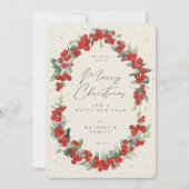 Rode Bessen + Eucalyptus Botanisch Kerstframe Feestdagenkaart (Voorkant)