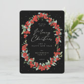 Rode Bessen + Eucalyptus Botanisch Kerstframe Feestdagenkaart (Staand voorkant)
