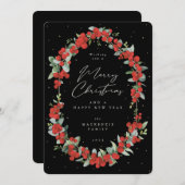 Rode bessen + Eucalyptus Botanische Lijst kerst Feestdagenkaart (Voorkant / Achterkant)