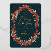 Rode bessen + Eucalyptus Botanische Lijst kerst Folie Feestdagenkaart (Voorkant)