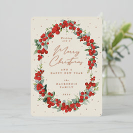 Rode bessen + Eucalyptus Botanische Lijst kerst Folie Feestdagenkaart