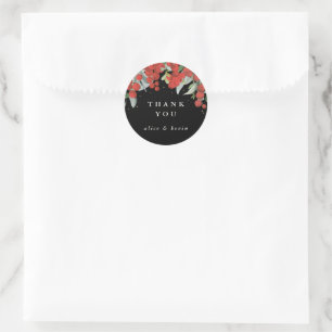 Rode bessen + Eucalyptus Kerst Dankjewel Ronde Sticker