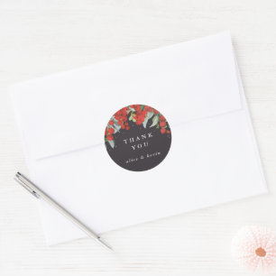 Rode bessen + Eucalyptus Kerst Dankjewel Ronde Sticker