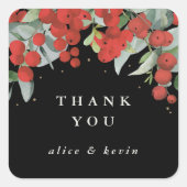 Rode bessen + Eucalyptus Kerst Dankjewel Vierkante Sticker (Voorkant)