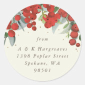 Rode Bessen + Eucalyptus Kerstadres Ronde Sticker (Voorkant)