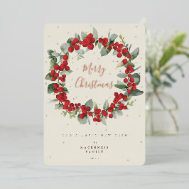 Rode Bessen+ Eucalyptus Kerstkrans Niet-Foto Folie Feestdagenkaart