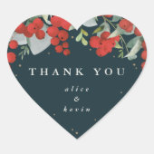 Rode bessen + Eucalyptus Kerstmis Dank u Hart Sticker (Voorkant)