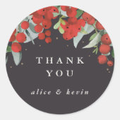Rode bessen + Eucalyptus Kerstmis Dank u Ronde Sticker (Voorkant)