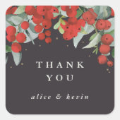Rode bessen + Eucalyptus Kerstmis Dank u Vierkante Sticker (Voorkant)