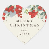 Rode bessen + Eucalyptus Vrolijk Kerstfeest/Aangep Hart Sticker (Voorkant)