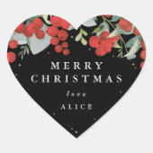 Rode bessen + Eucalyptus Vrolijk Kerstfeest/Aangep Hart Sticker (Voorkant)