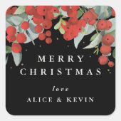 Rode bessen + Eucalyptus Vrolijk Kerstfeest/Aangep Vierkante Sticker (Voorkant)
