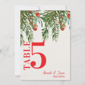 Rode bessen feestelijke kerst bruiloft tafel numme bedankkaart (Achterkant)