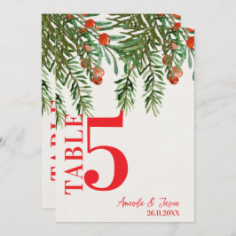 Rode bessen feestelijke kerst bruiloft tafel numme bedankkaart