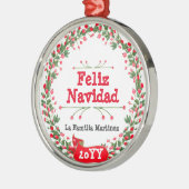 Rode bessen Feliz Navidad Krans Metalen Ornament (Links)