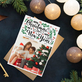 Rode bessen foto Vrolijk Kerstfeest Gelukkig Nieuw Feestdagenkaart