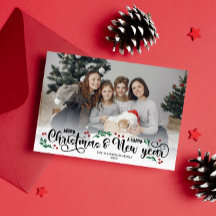 Rode bessen foto Vrolijk Kerstfeest Gelukkig Nieuw