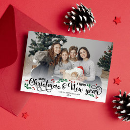 Rode bessen foto Vrolijk Kerstfeest Gelukkig Nieuw Feestdagenkaart